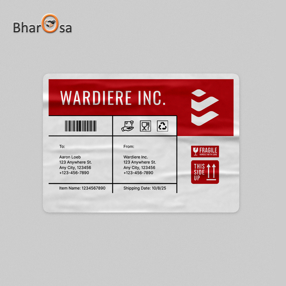 Shipping label with Wardiere Inc. branding on a gray background