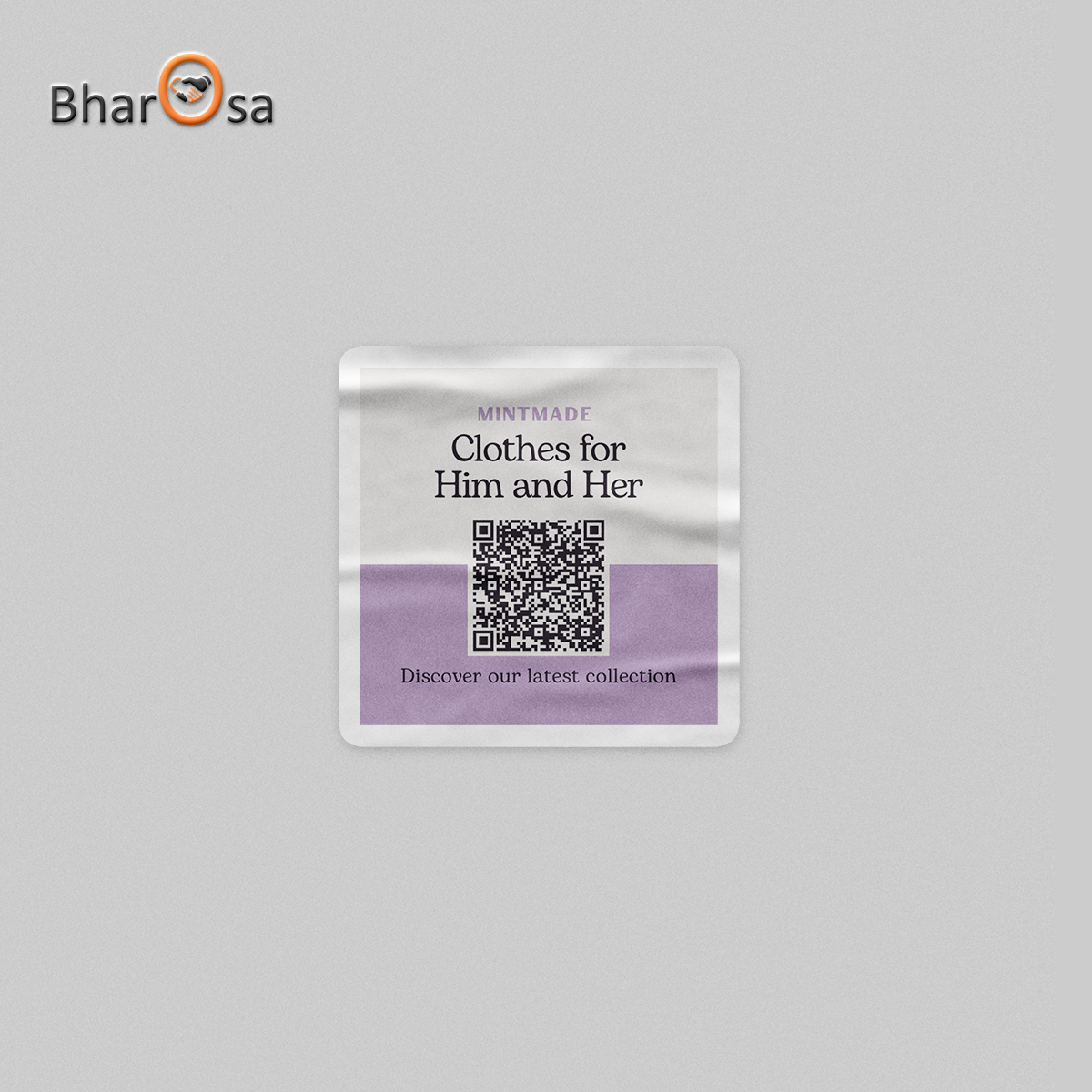 Product label with Bharosa branding on a gray background