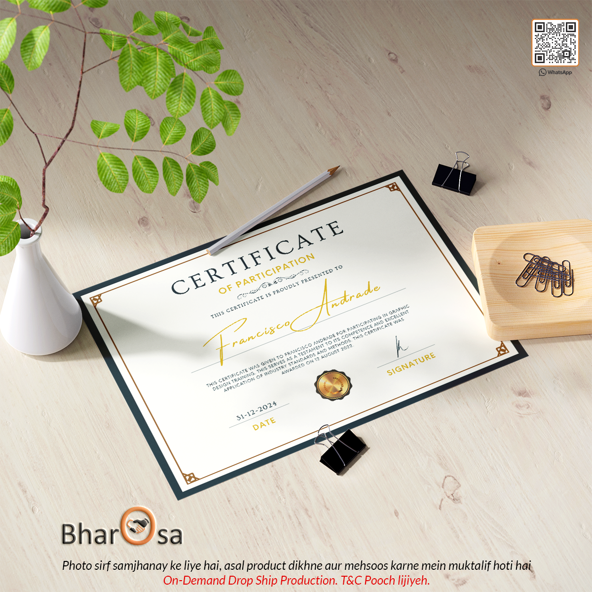 Certificate Print on A4 Size Glossy Card