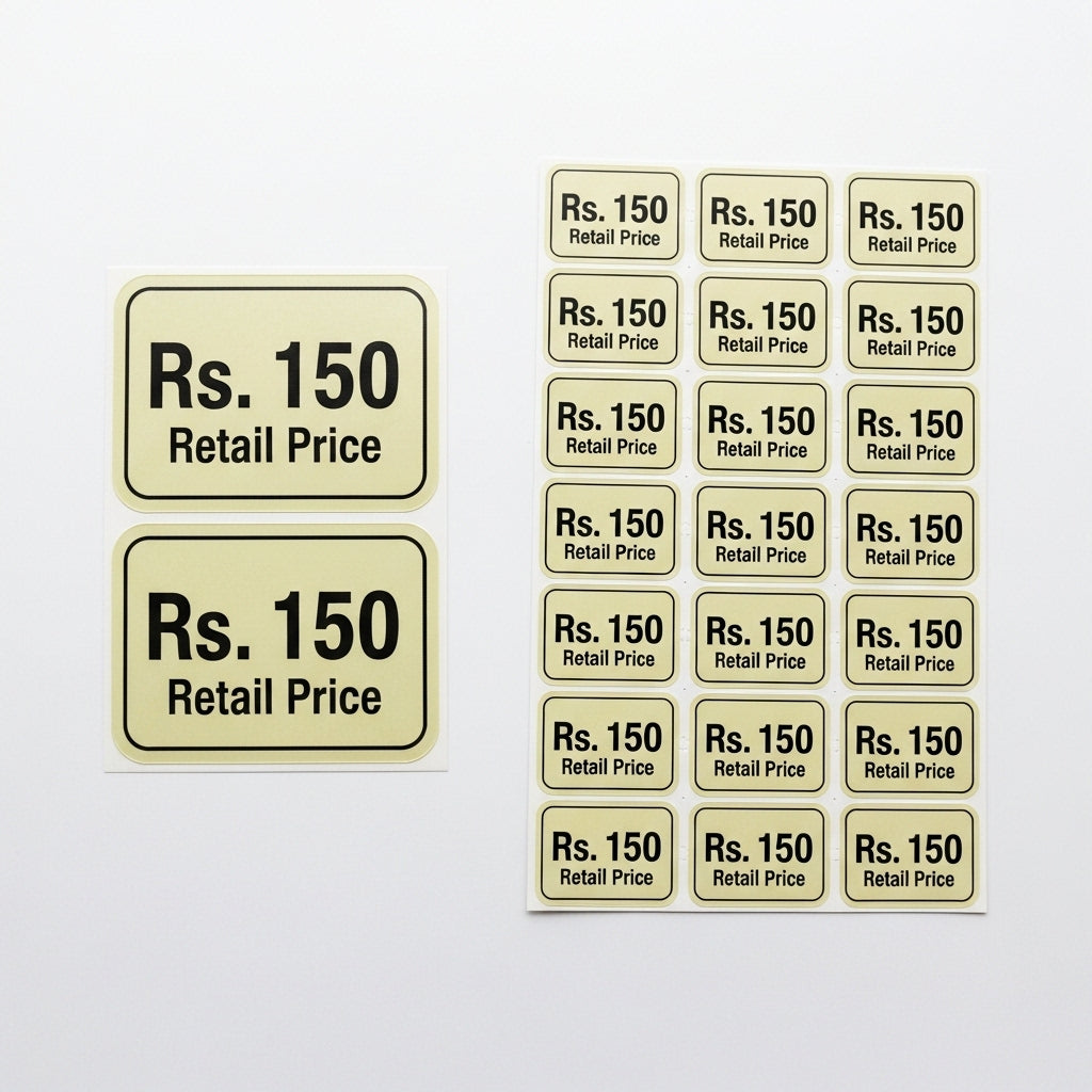 Multiple 'Rs. 150 Retail Price' labels on a white background
