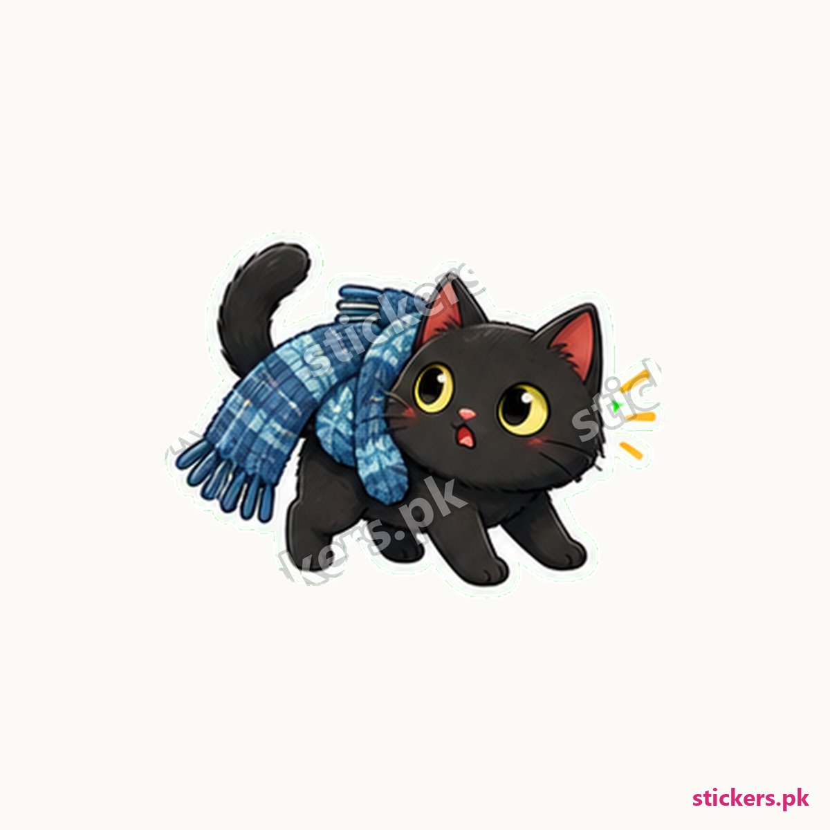 Sleek Black Cat Woollen Scarf Sticker die-cut sticker