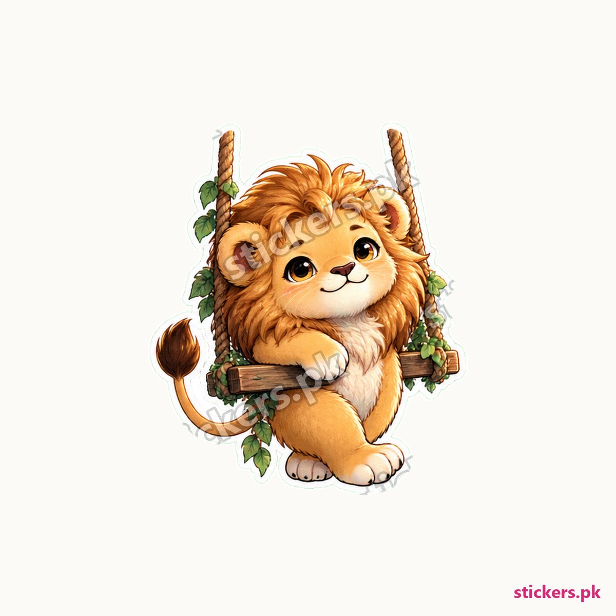 Fluffy-Maned Lion Cub Rope Swing Sticker die-cut sticker