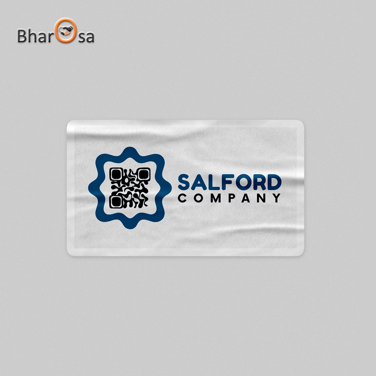 White label with Salford Company logo and QR code on a gray background
