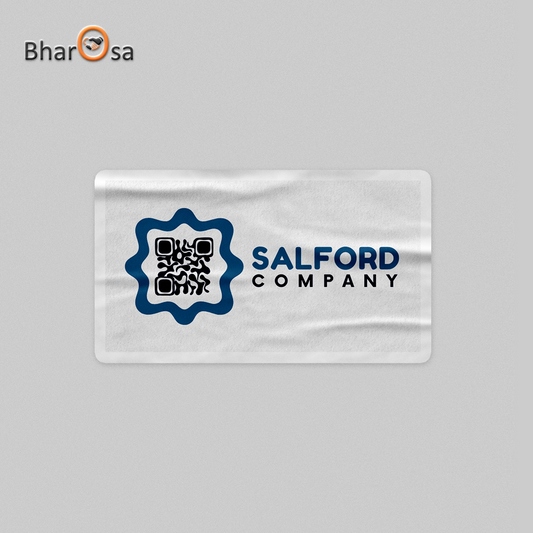 White label with Salford Company logo and QR code on a gray background