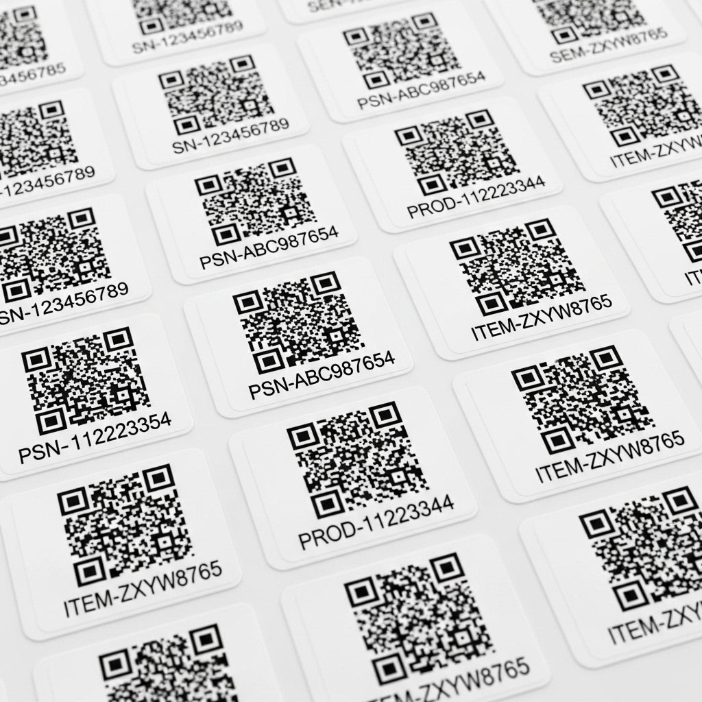 Multiple QR code labels with varying numbers on a white background