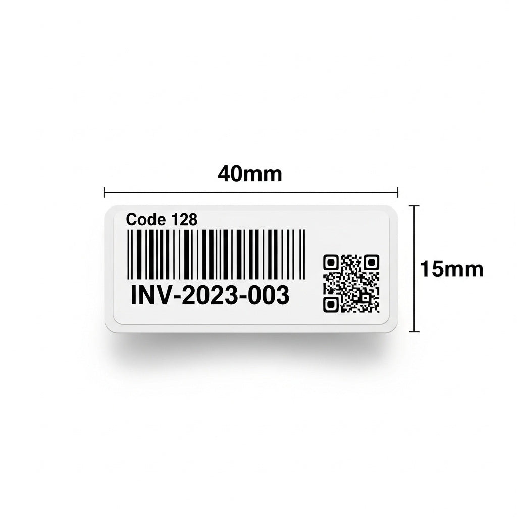 Label with barcode and QR code on a white background