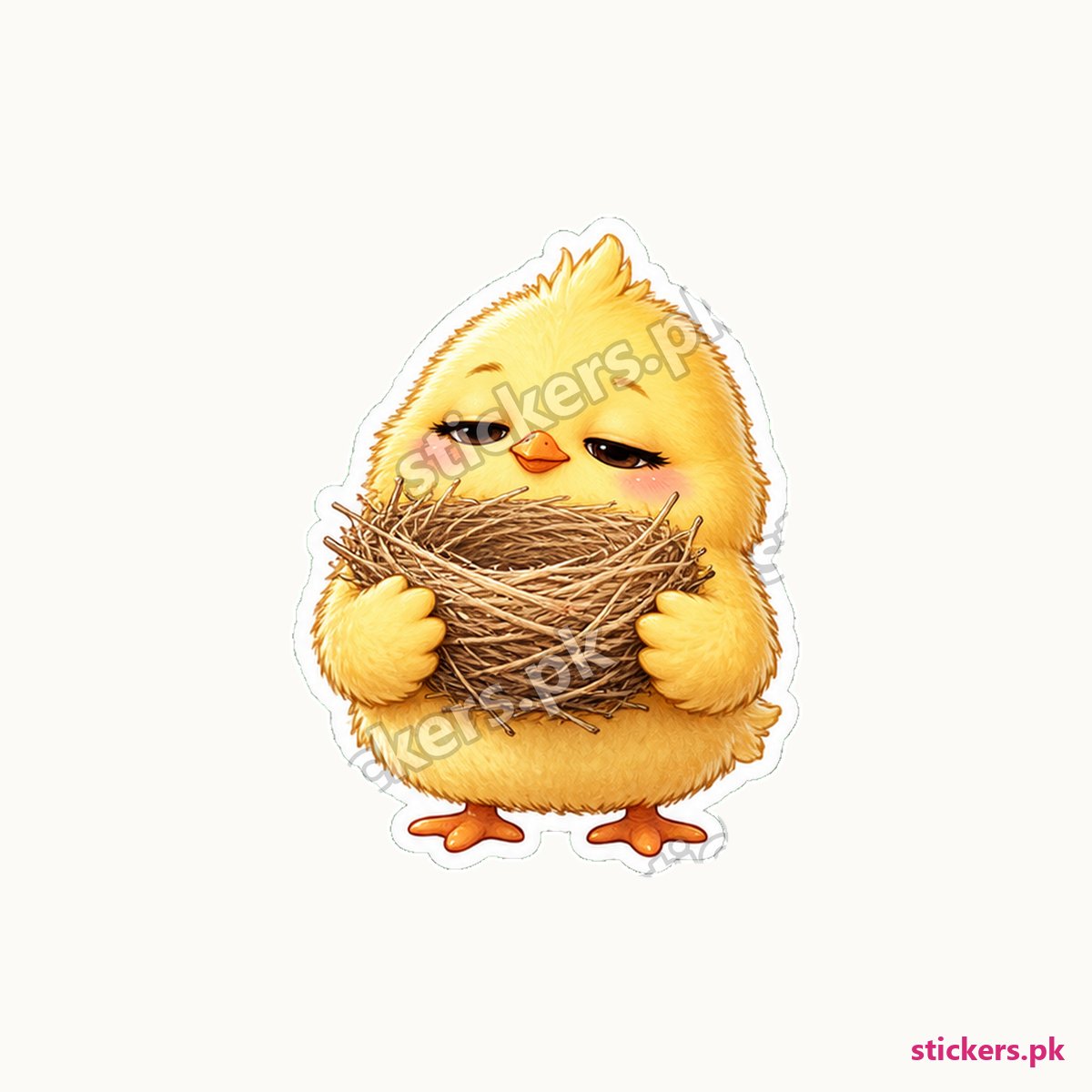 Fluffy Yellow Chick Straw Nest Sticker die-cut sticker