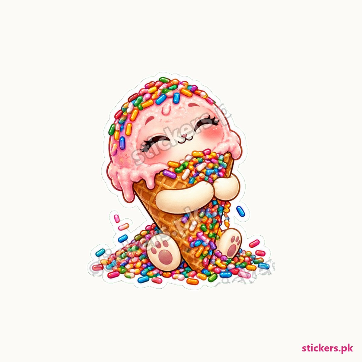 Ice Cream Cone Character Rainbow Sprinkle Sticker die-cut sticker