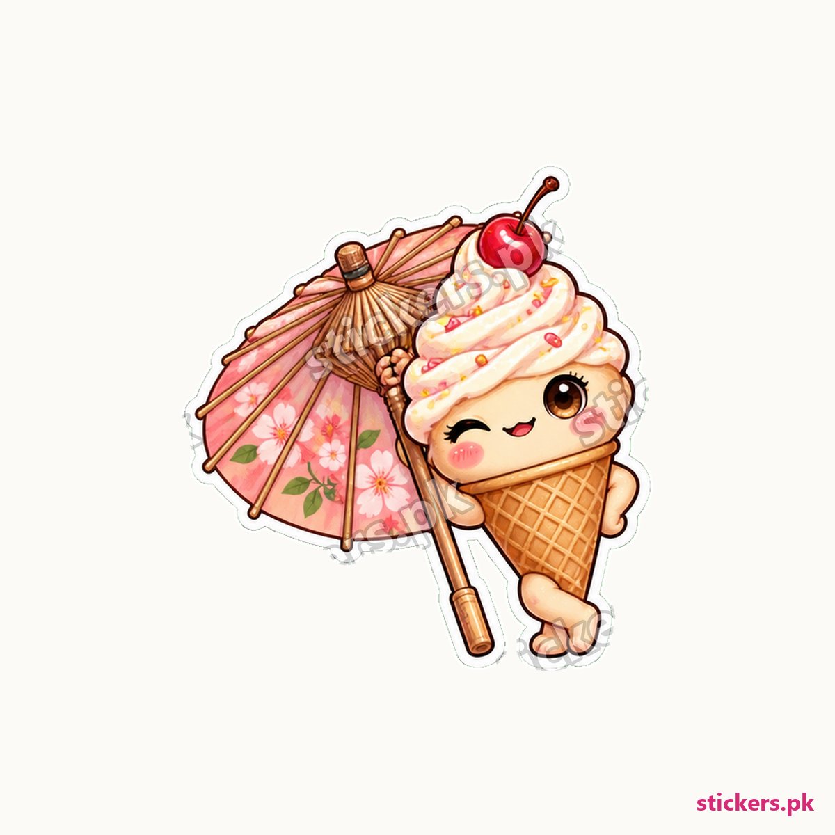 Ice Cream Cone Character Paper Parasol Sticker die-cut sticker