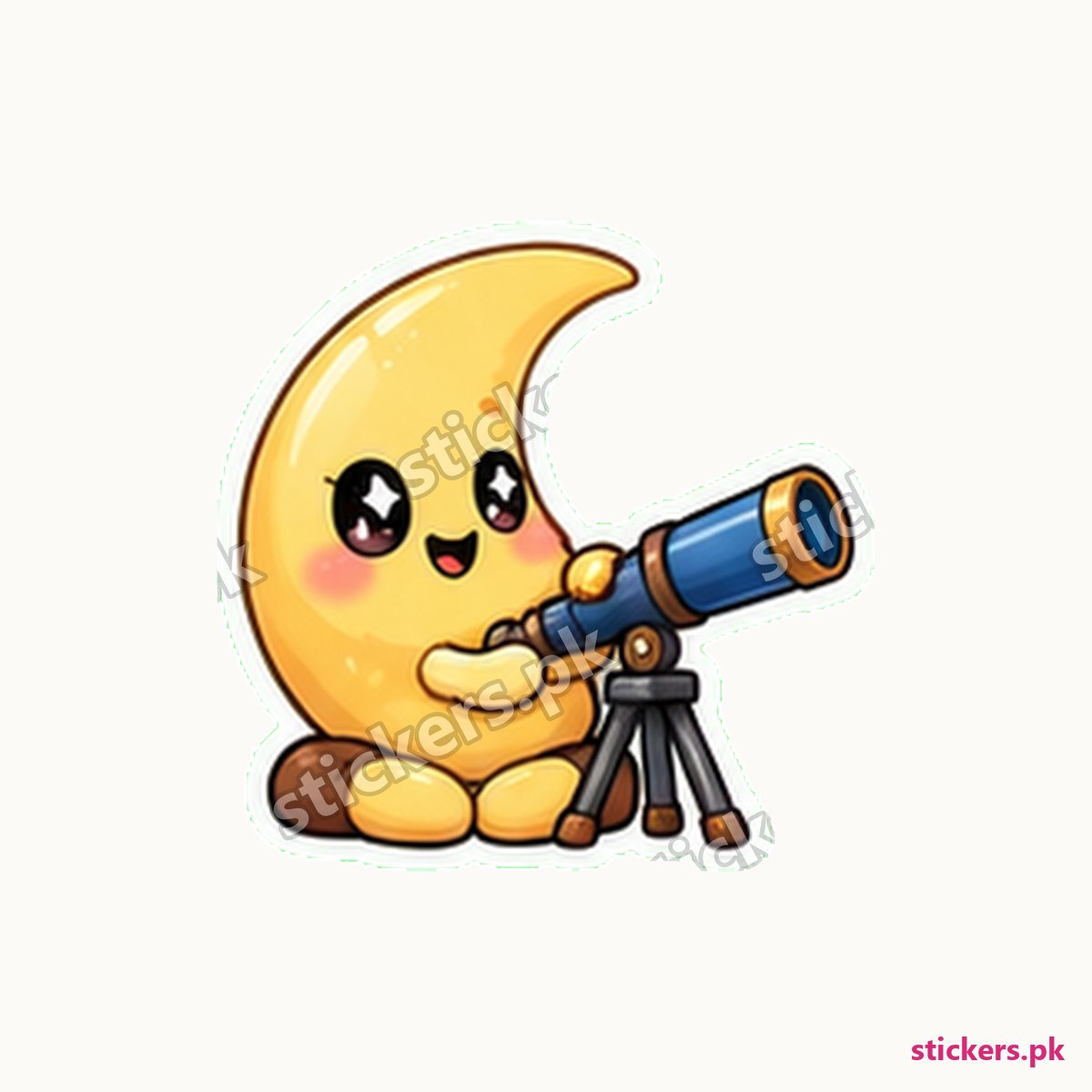 Smiling Crescent Moon Tiny Telescope Sticker die-cut sticker