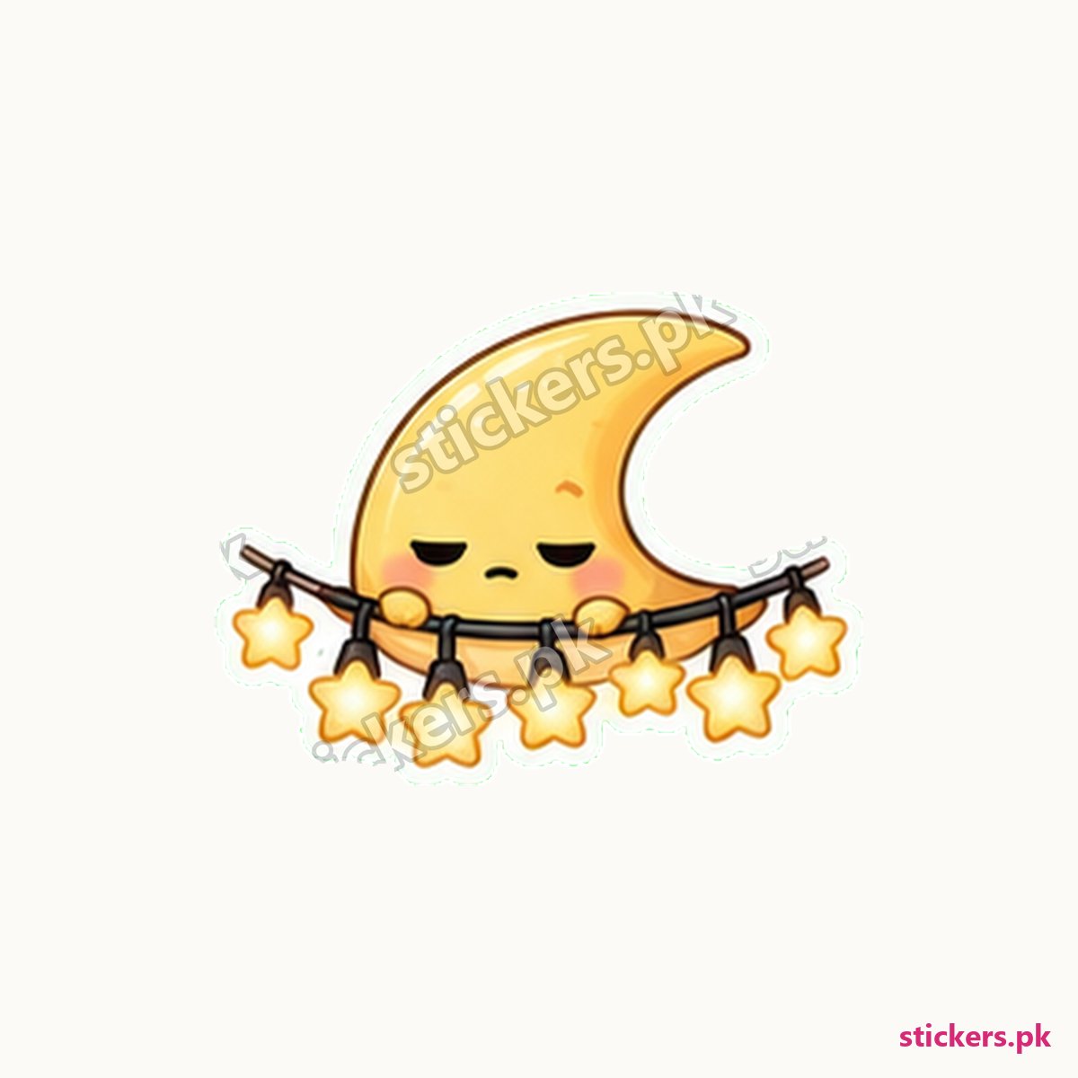 Smiling Crescent Moon String Sticker die-cut sticker