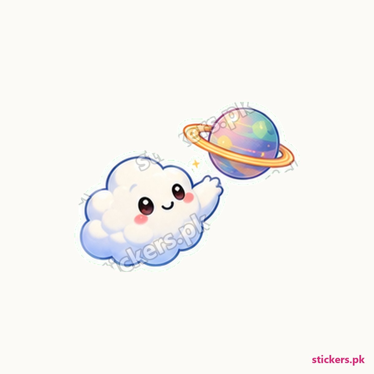Fluffy Cloud Character Floating Planet Sticker die-cut sticker