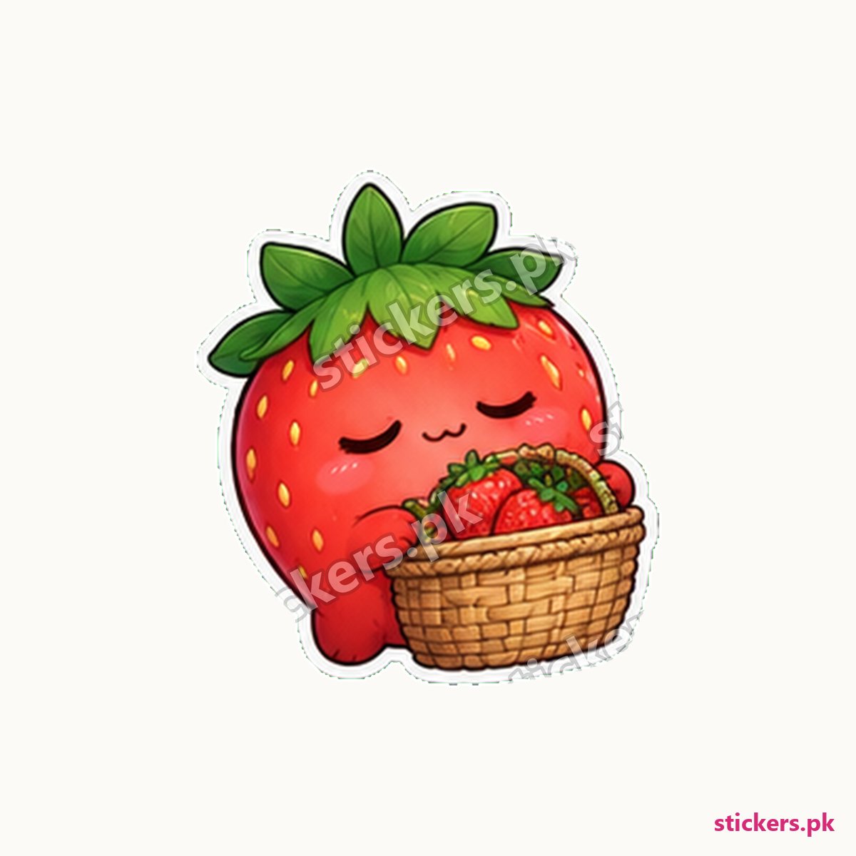 Strawberry Character Woven Fruit Sticker die-cut sticker