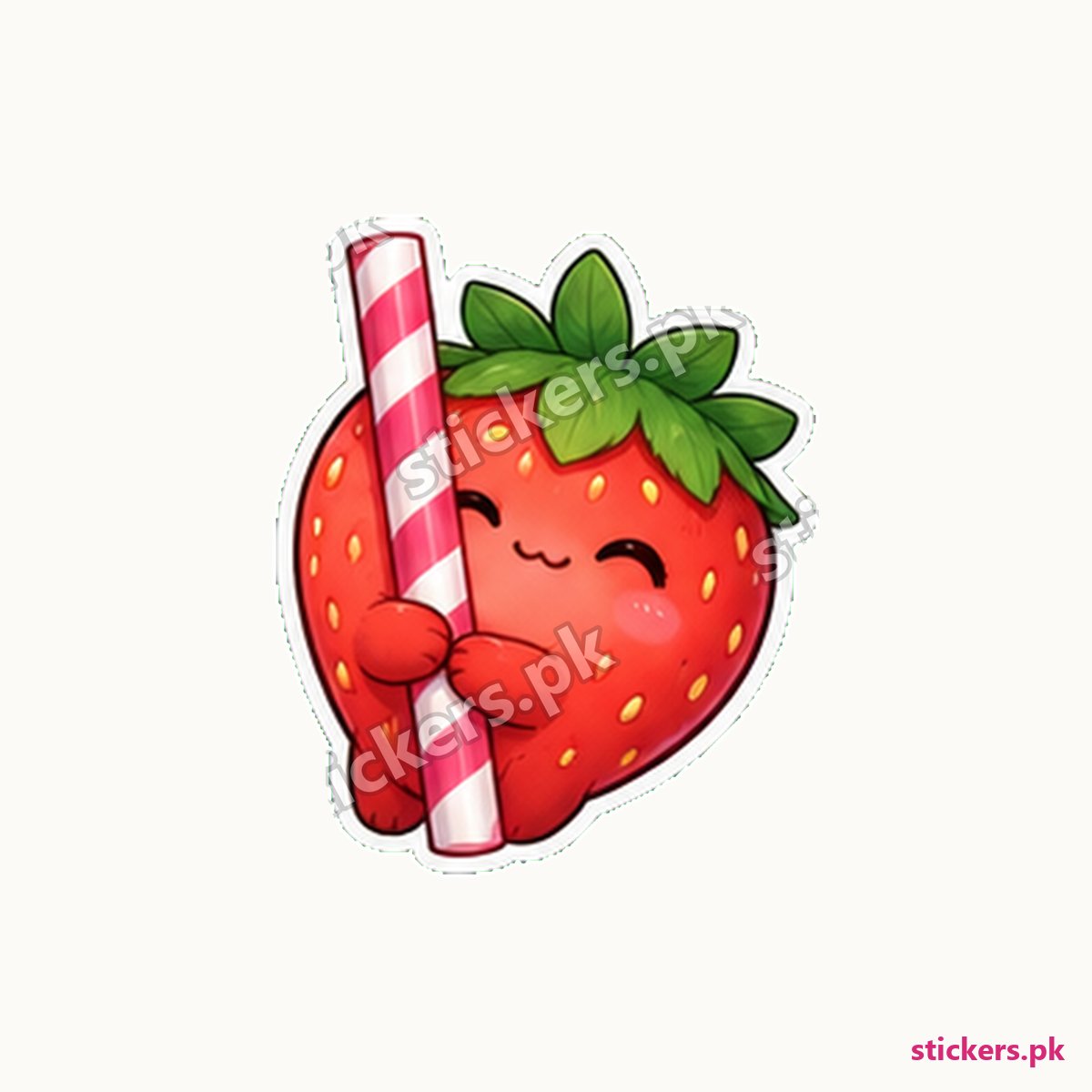 Strawberry Character Drinking Straw Sticker die-cut sticker