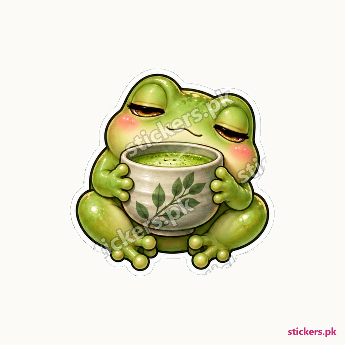 Glossy Green Pond Frog Ceramic Matcha Sticker die-cut sticker