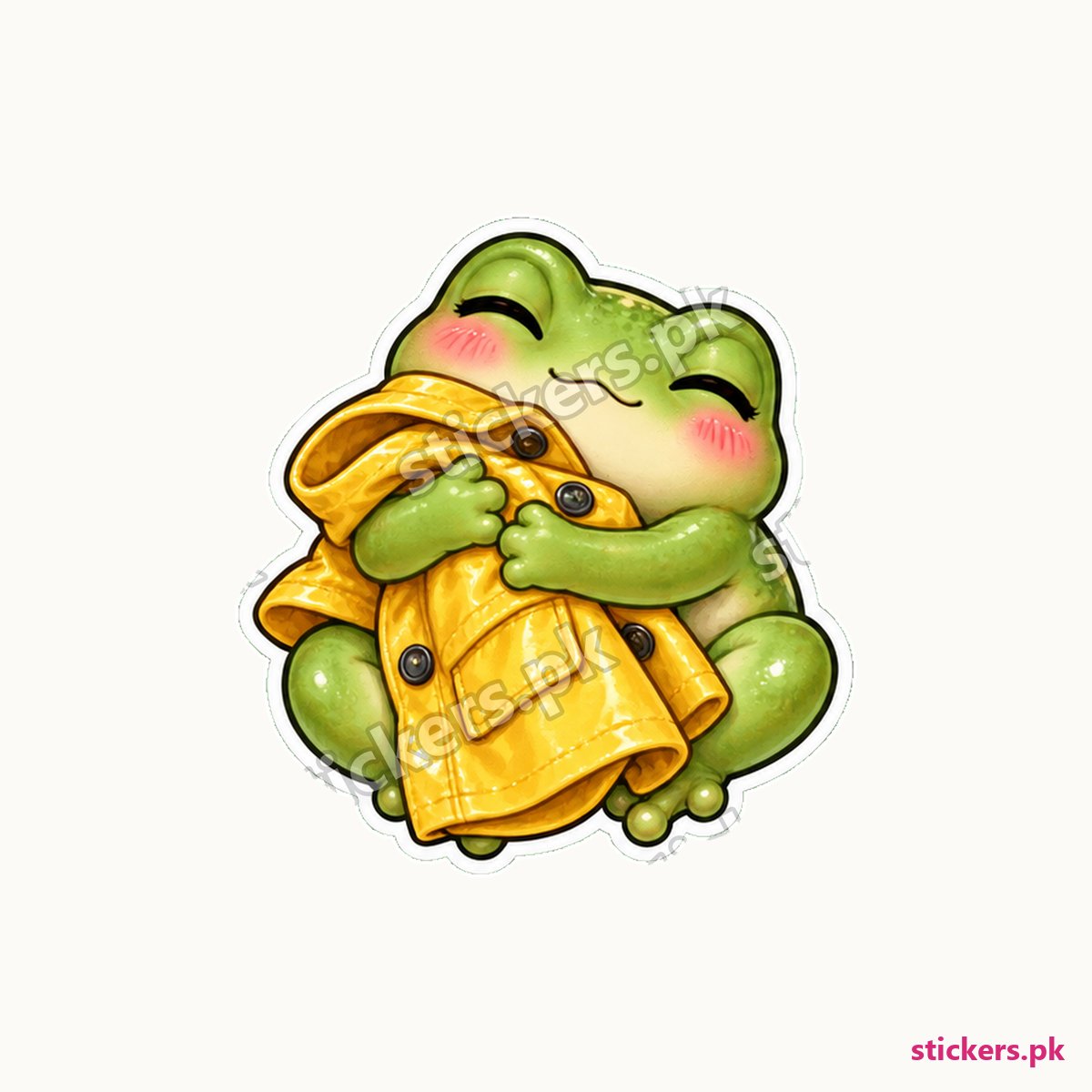 Glossy Green Pond Frog Yellow Raincoat Sticker die-cut sticker