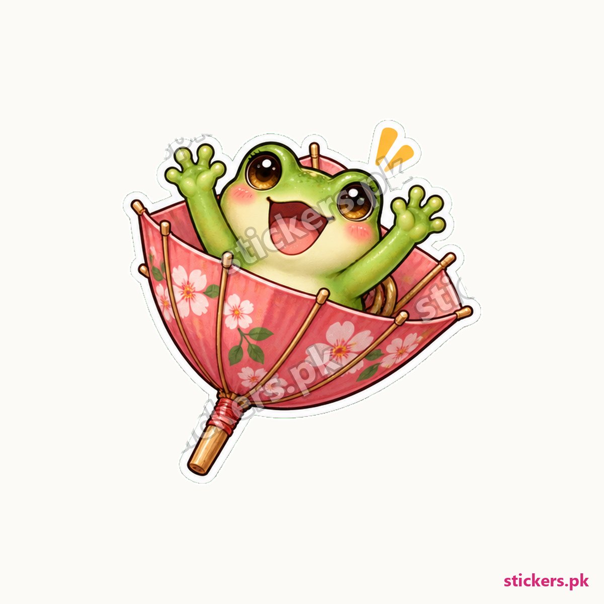 Glossy Green Pond Frog Paper Umbrella Sticker die-cut sticker