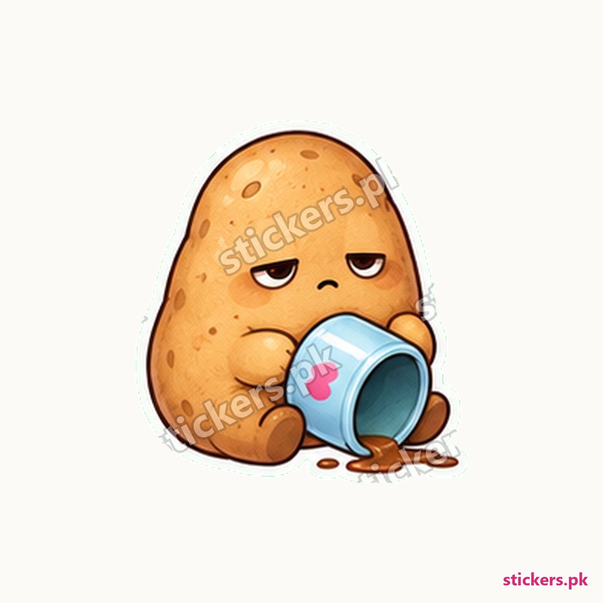 Deadpan Potato Character Tipped-Over Mug Sticker die-cut sticker