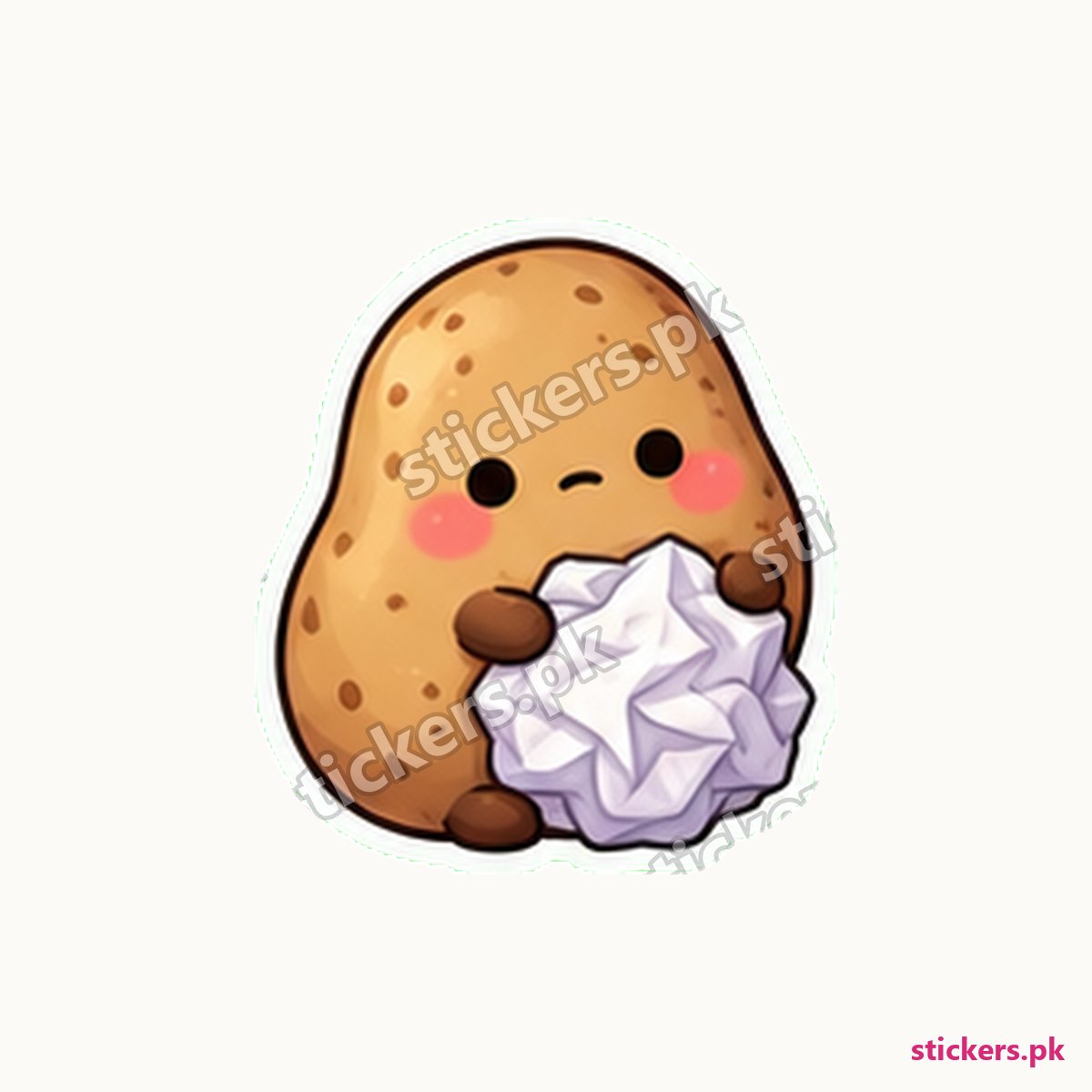 Deadpan Potato Character Crumpled Paper Sticker die-cut sticker