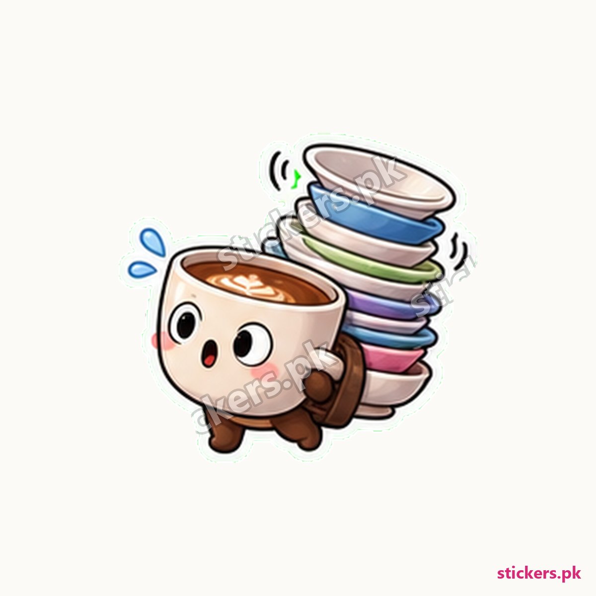 Exhausted Coffee Cup Wobbling Stack Sticker die-cut sticker