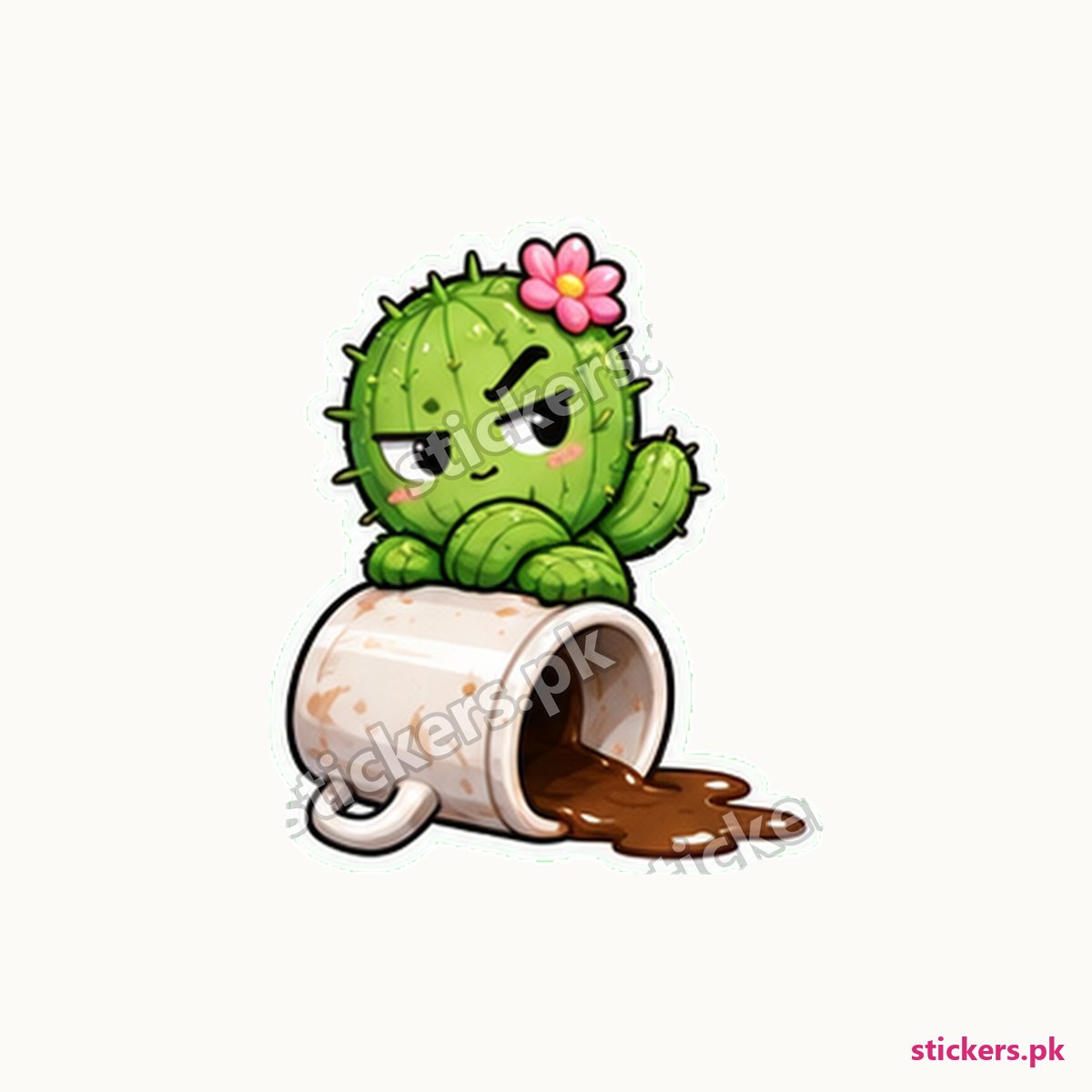 Sarcastic Cactus Tipped-Over Mug Sticker die-cut sticker