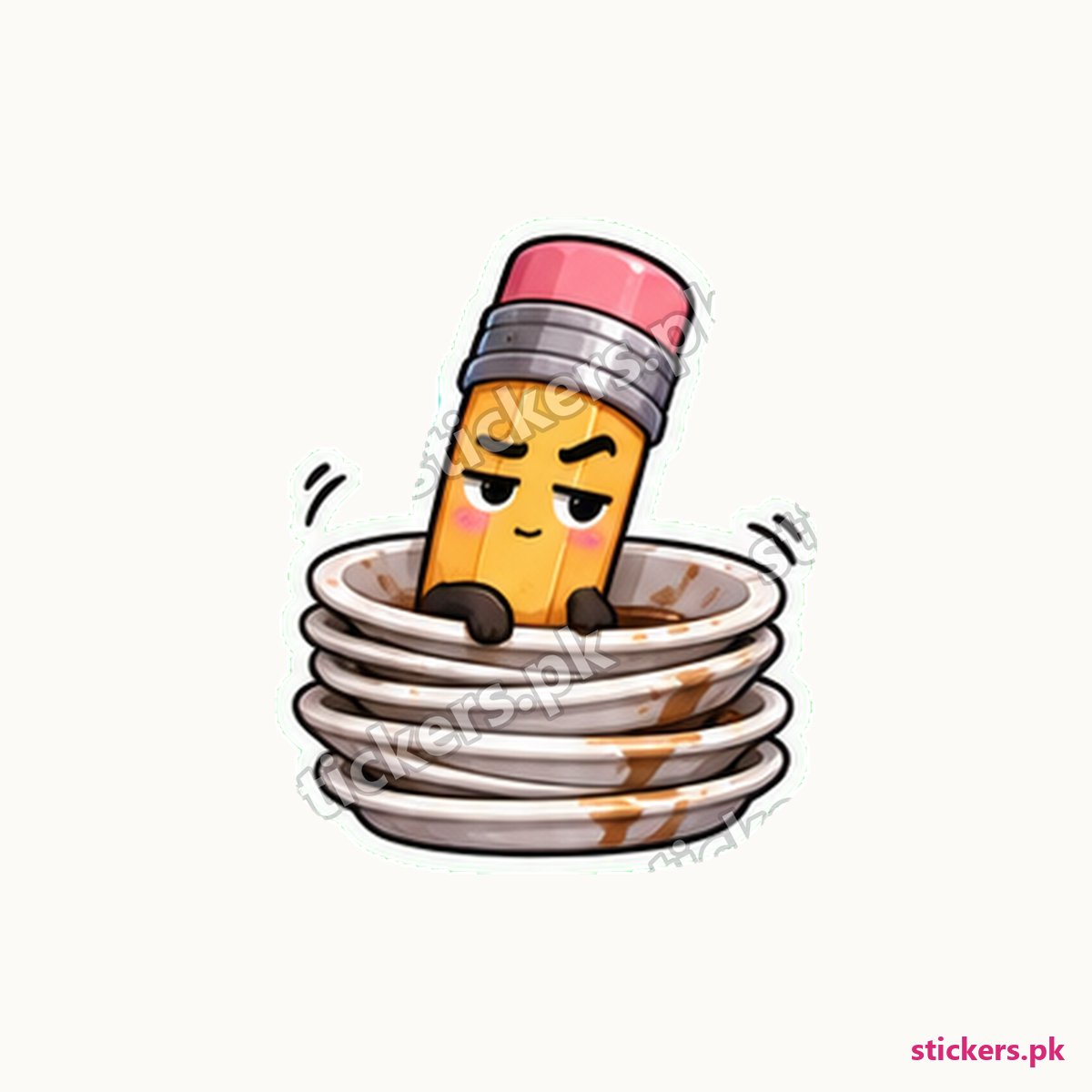 Tired Office Pencil Wobbling Stack Sticker die-cut sticker