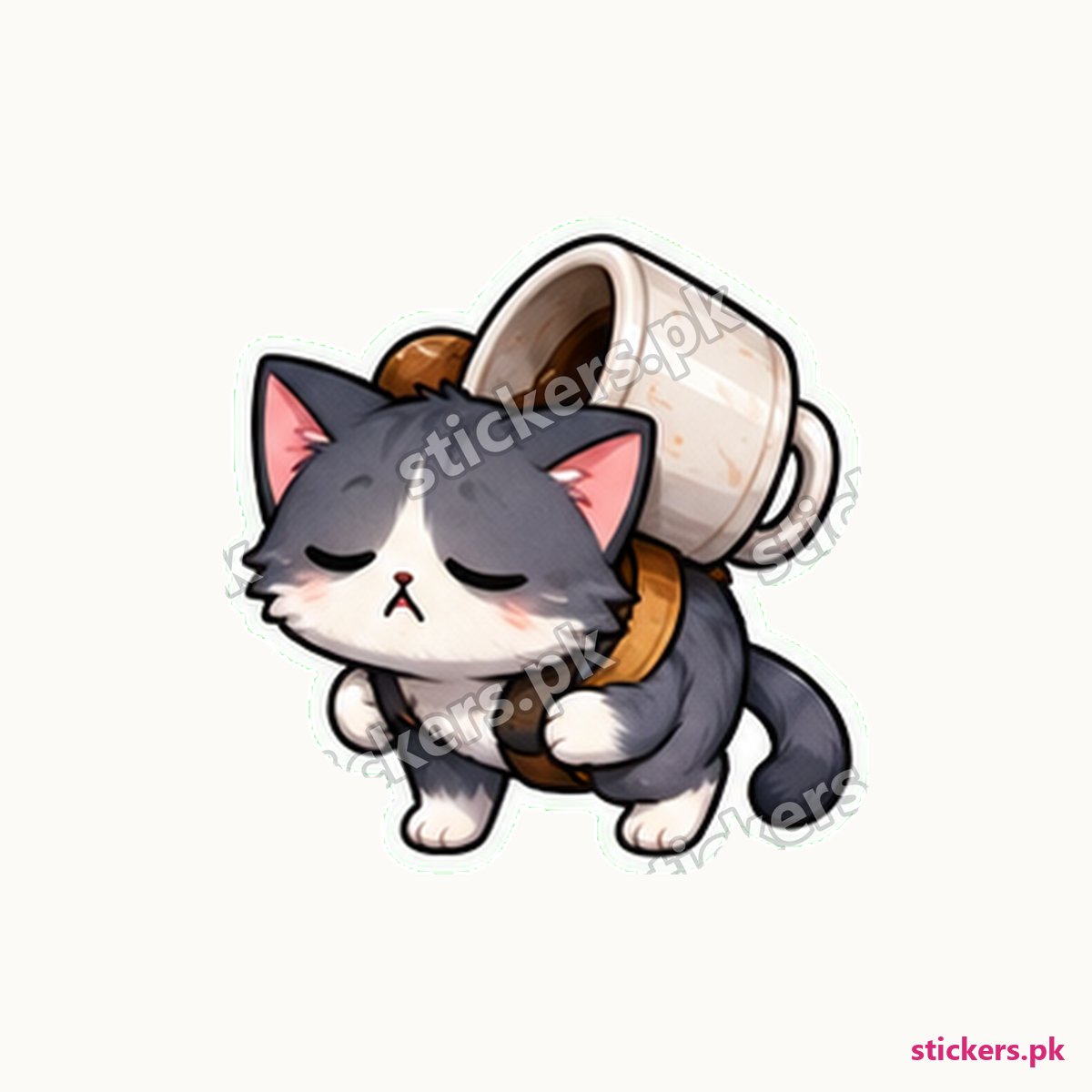 Unbothered Cat Tipped-Over Mug Sticker die-cut sticker
