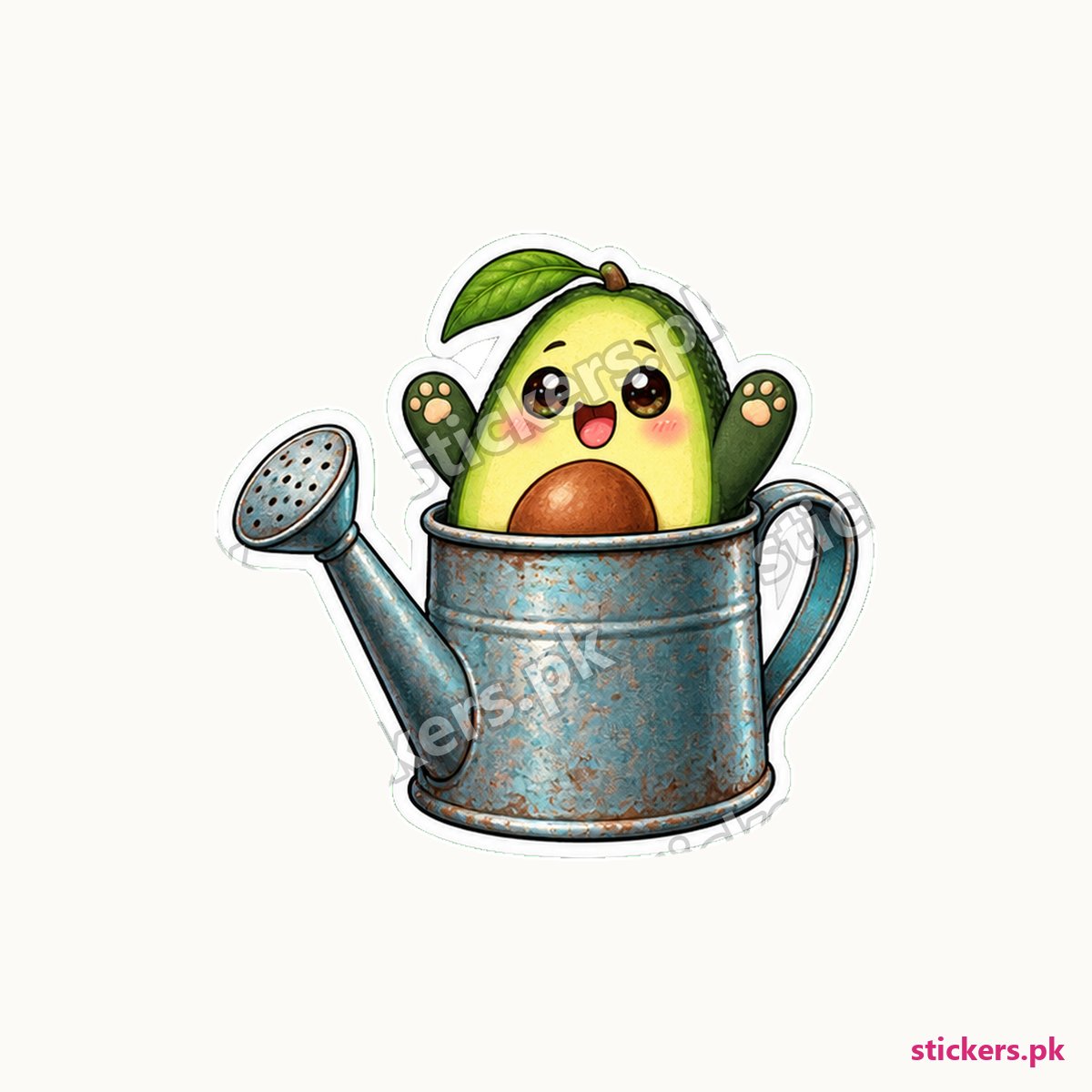 Avocado Half Character Watering Can Sticker die-cut sticker
