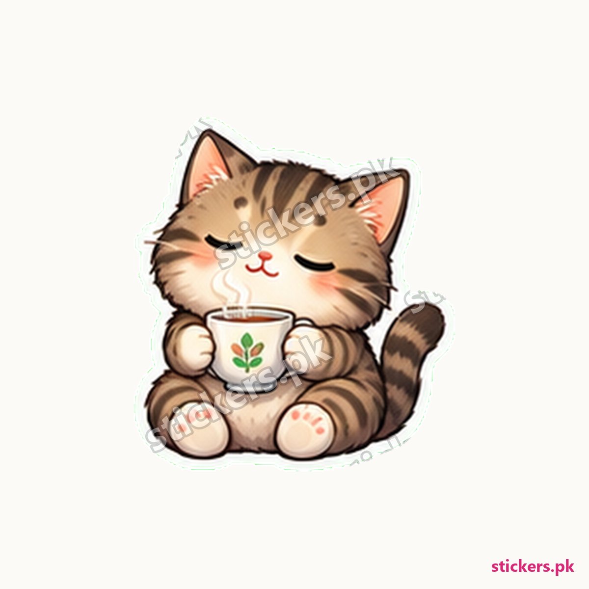 Chubby Tabby Kitten Steaming Teacup Sticker die-cut sticker
