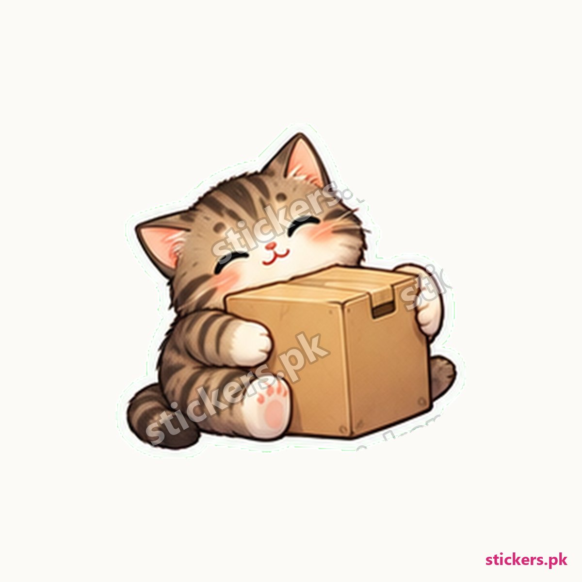Chubby Tabby Kitten Cardboard Box Sticker die-cut sticker