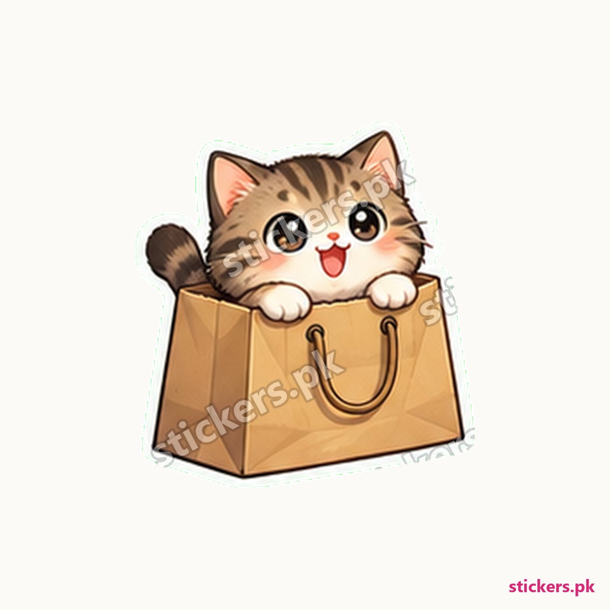 Chubby Tabby Kitten Paper Shopping Sticker die-cut sticker