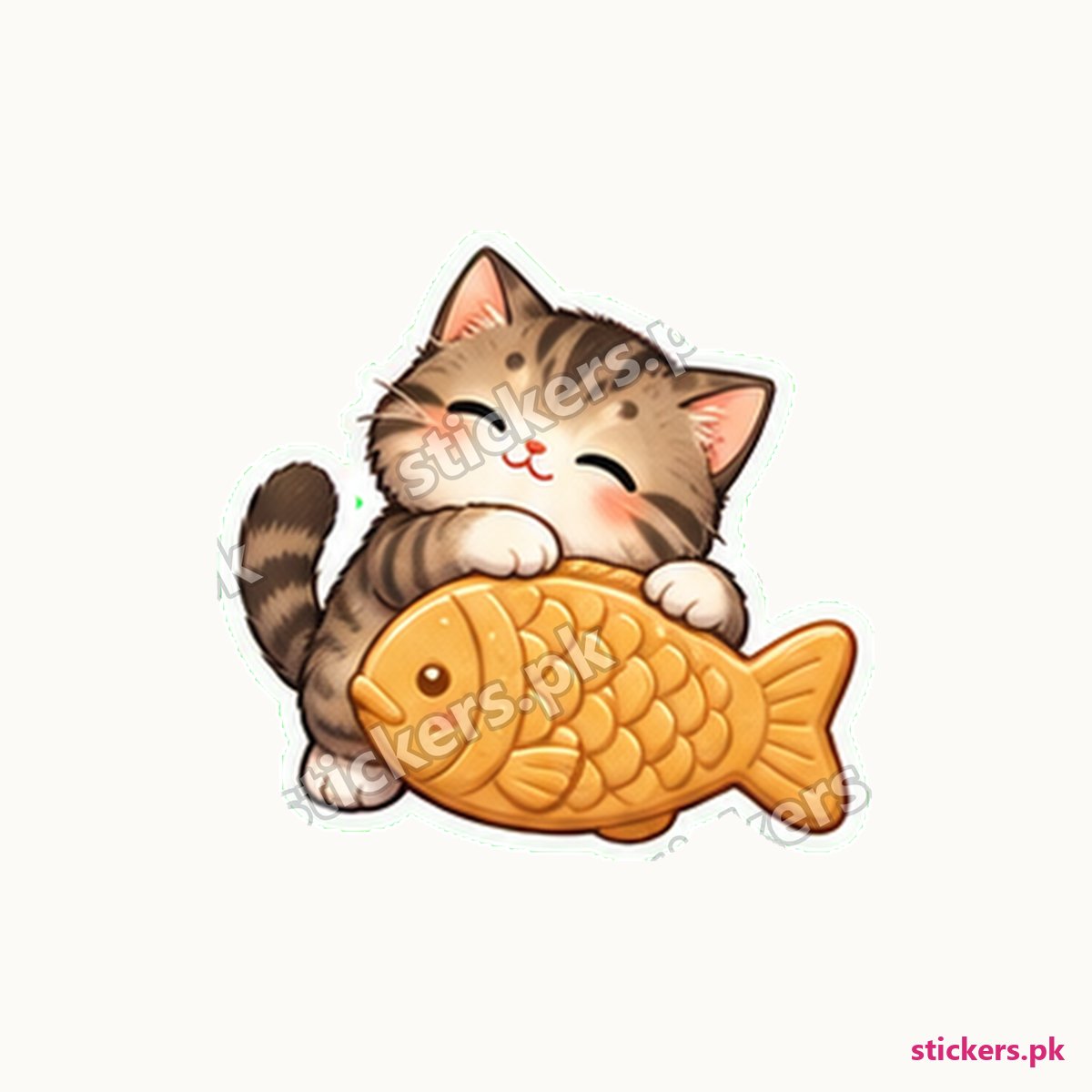 Chubby Tabby Kitten Fish-Shaped Biscuit Sticker die-cut sticker