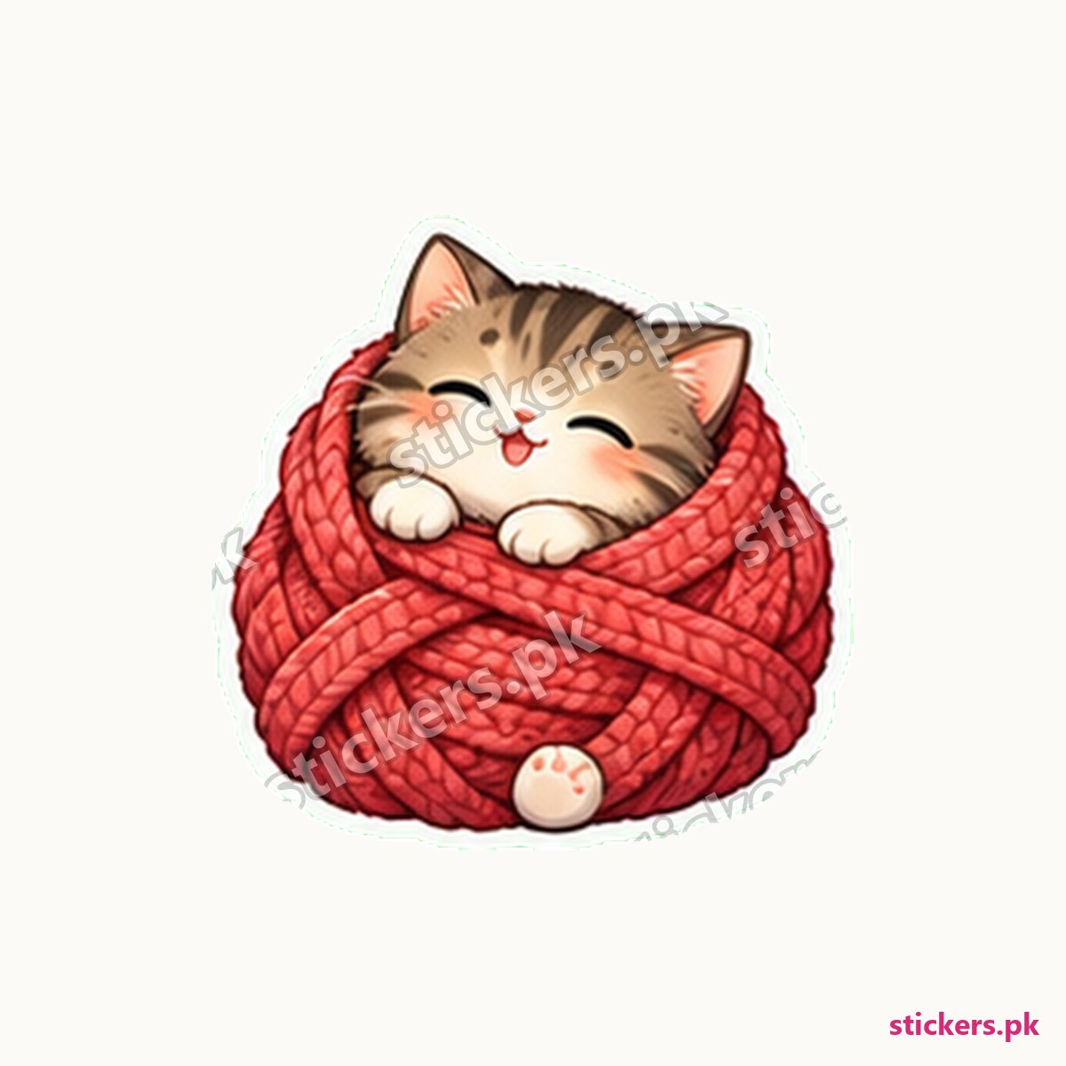 Chubby Tabby Kitten Knitted Yarn Sticker die-cut sticker