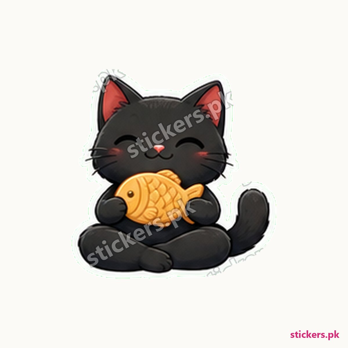 Sleek Black Cat Fish-Shaped Biscuit Sticker die-cut sticker