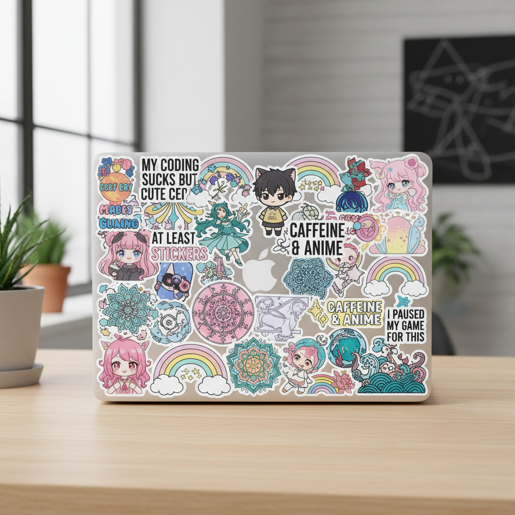 Laptop with custom stickers
