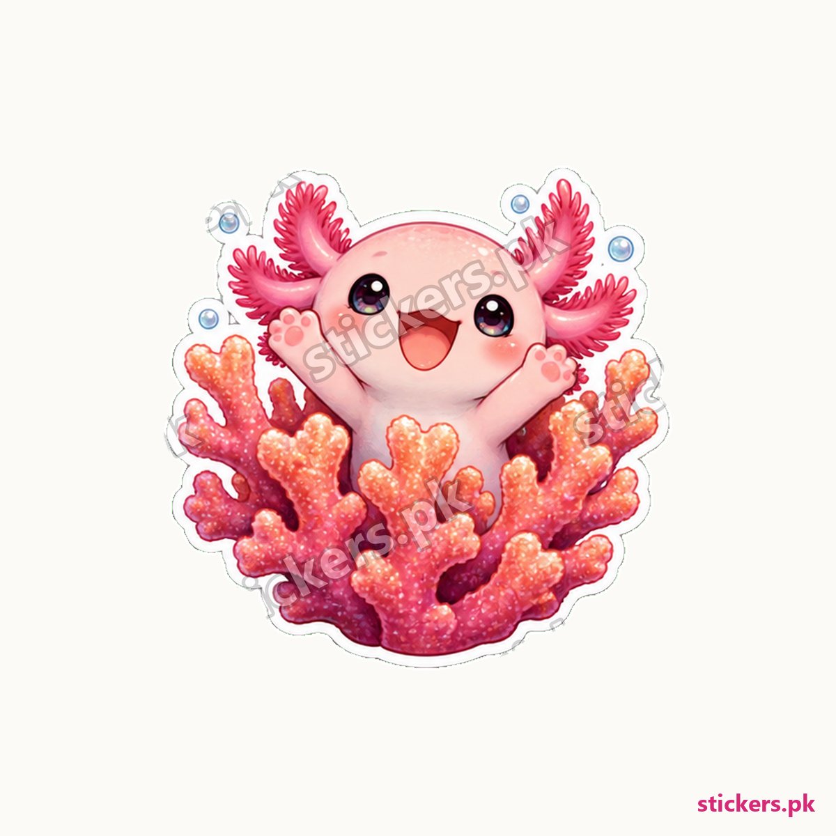 Pink Axolotl Coral Branch Sticker die-cut sticker