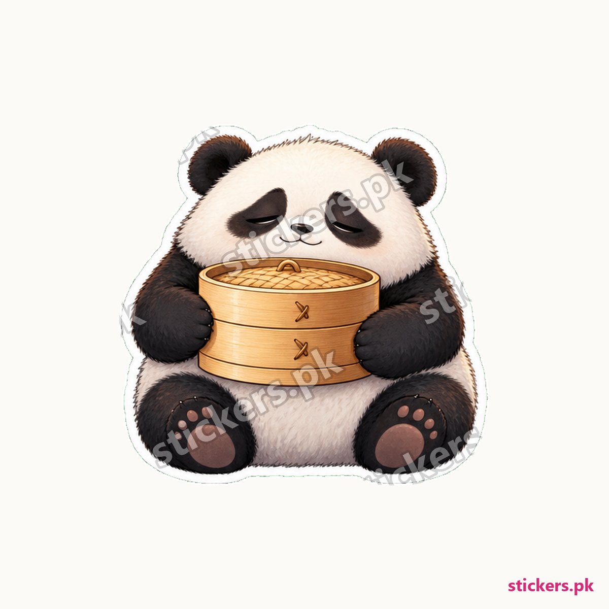 Round Giant Panda Bamboo Steamer Sticker die-cut sticker