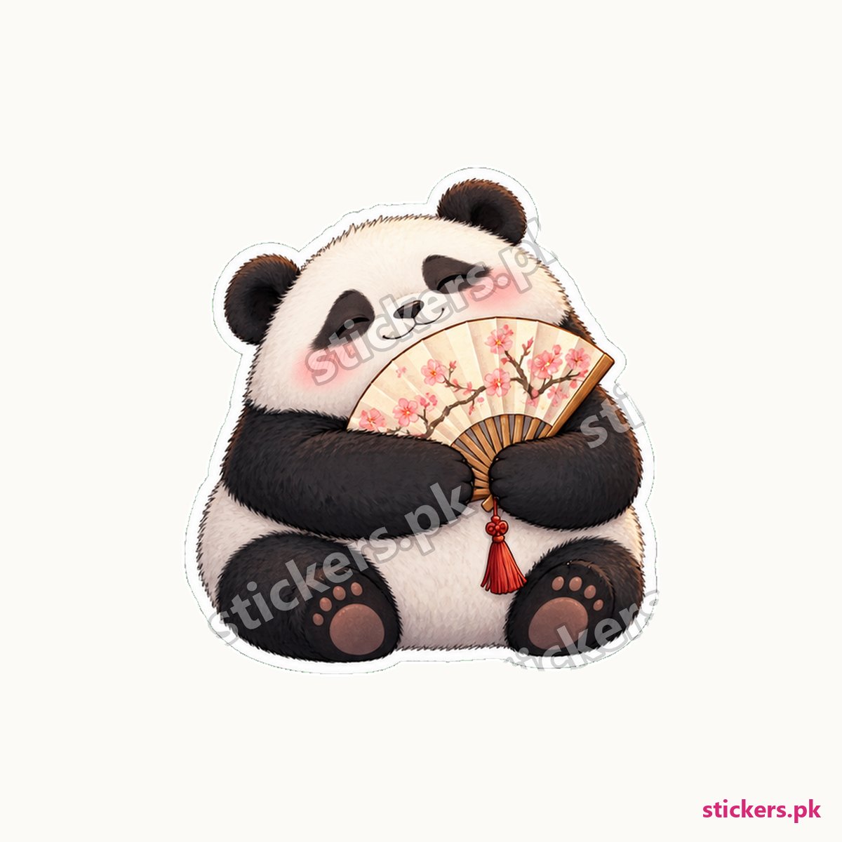 Round Giant Panda Paper Fan Sticker die-cut sticker