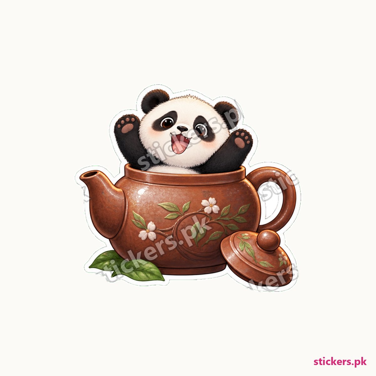 Round Giant Panda Clay Teapot Sticker die-cut sticker