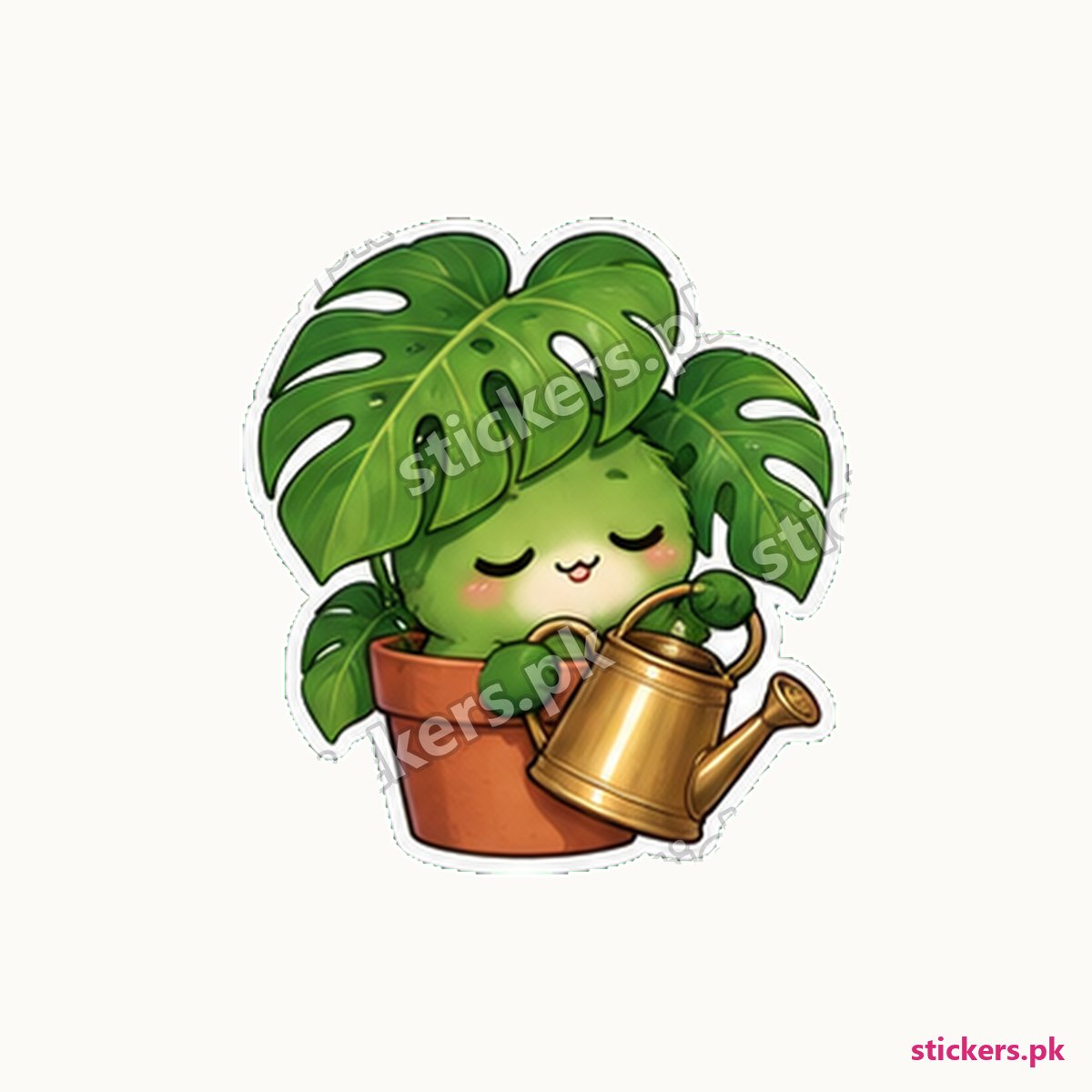 Potted Monstera Brass Watering Sticker die-cut sticker