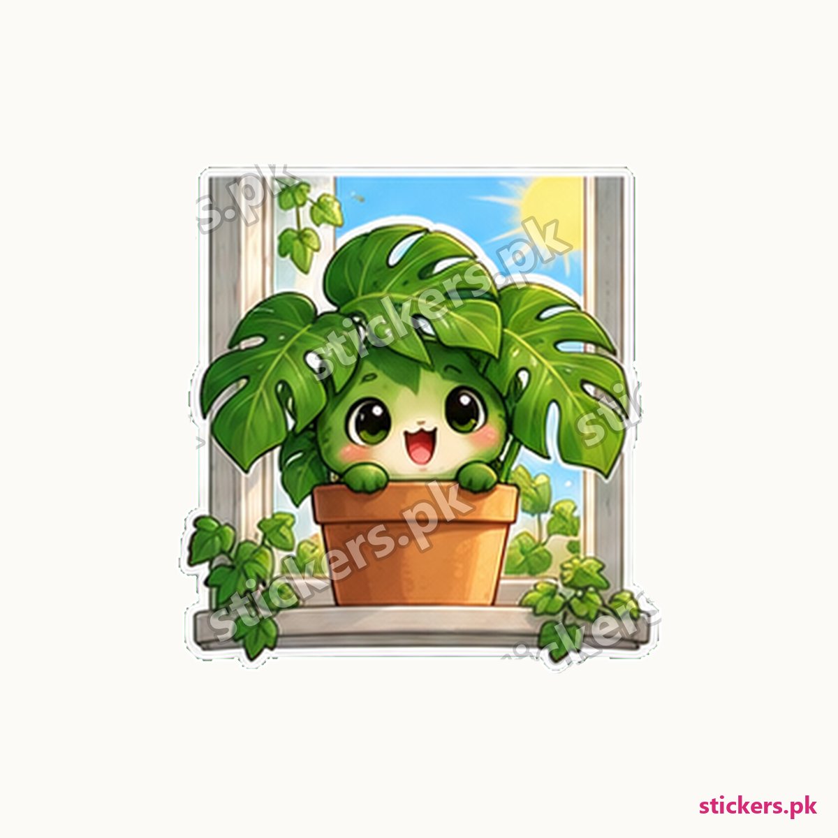 Potted Monstera Sunny Windowsill Sticker die-cut sticker