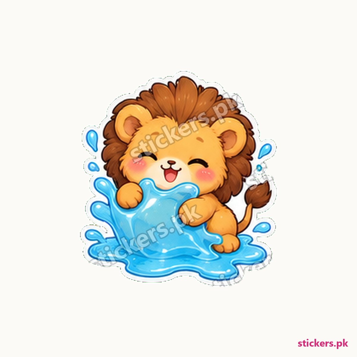 Fluffy-Maned Lion Cub Splashing Water Sticker die-cut sticker