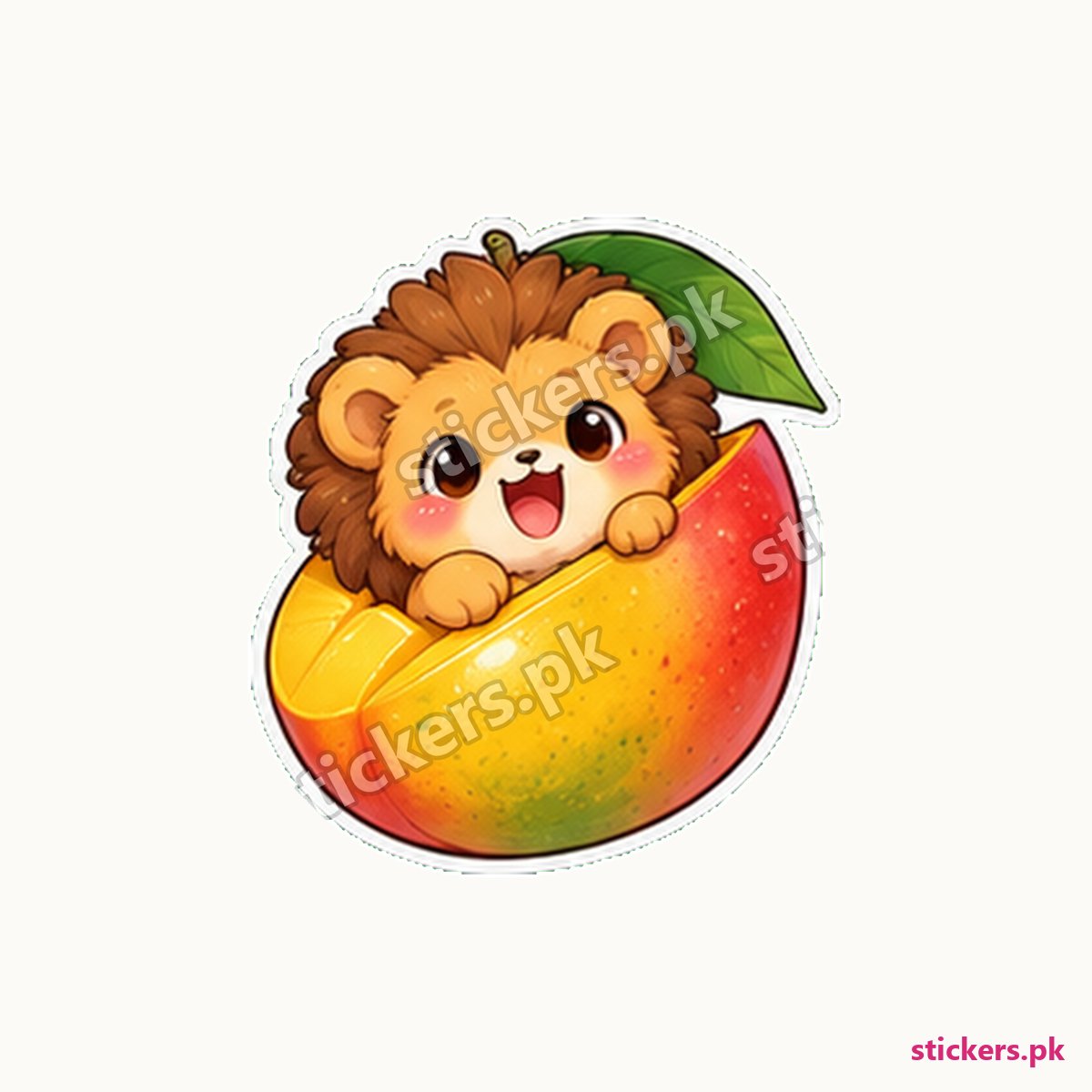 Fluffy-Maned Lion Cub Ripe Mango Sticker die-cut sticker
