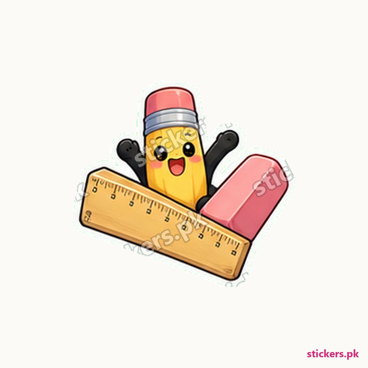 Pencil Character Ruler And Eraser Sticker die-cut sticker
