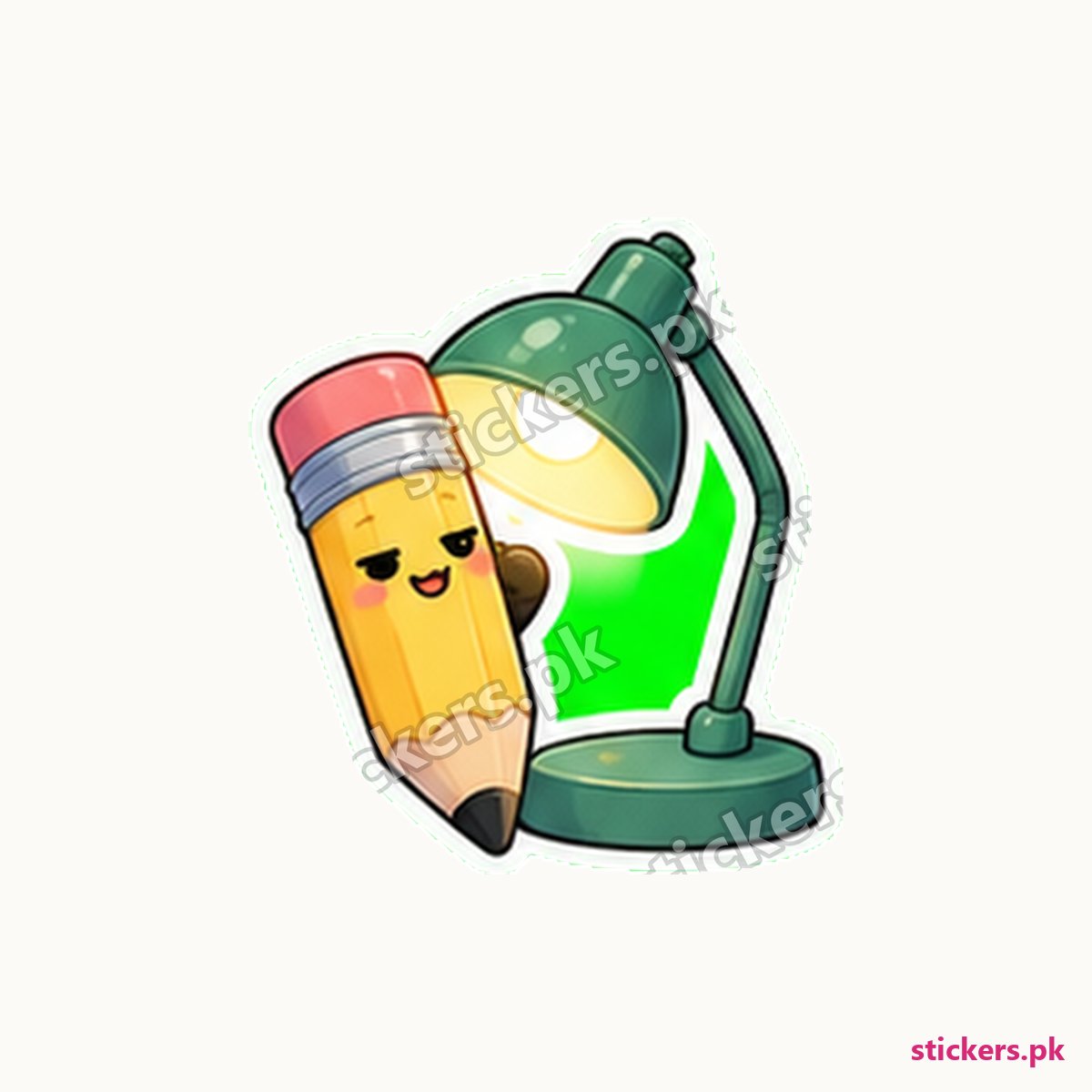 Pencil Character Desk Lamp Sticker die-cut sticker