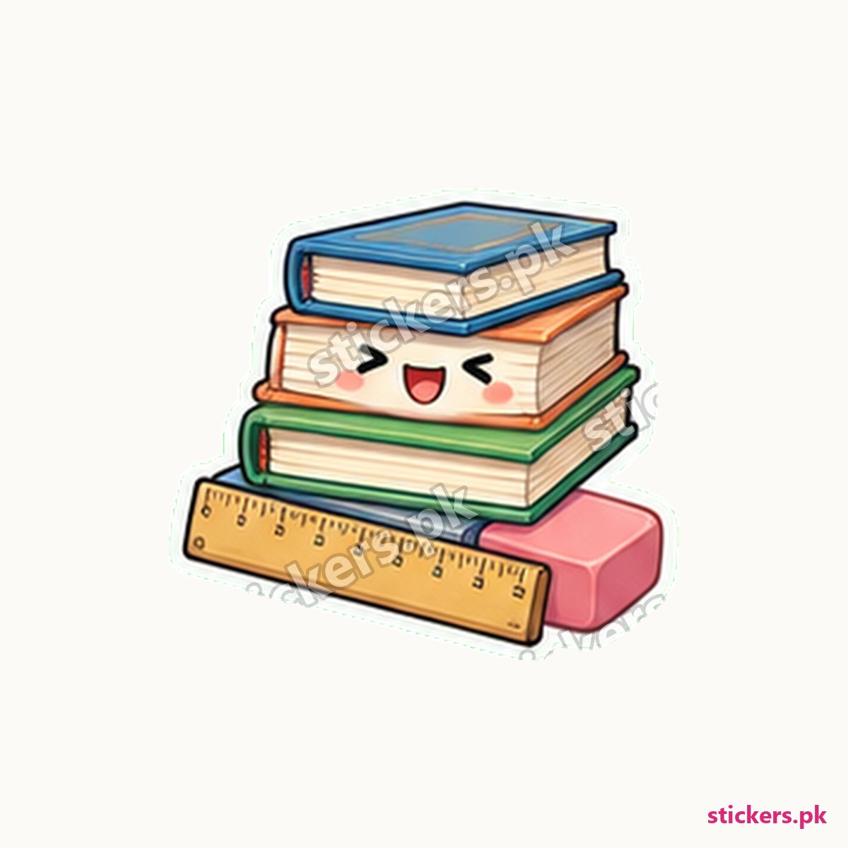 Stack Of Study Books Ruler And Eraser Sticker die-cut sticker