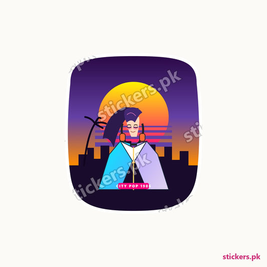 90s City Pop Sunset Walker die-cut sticker