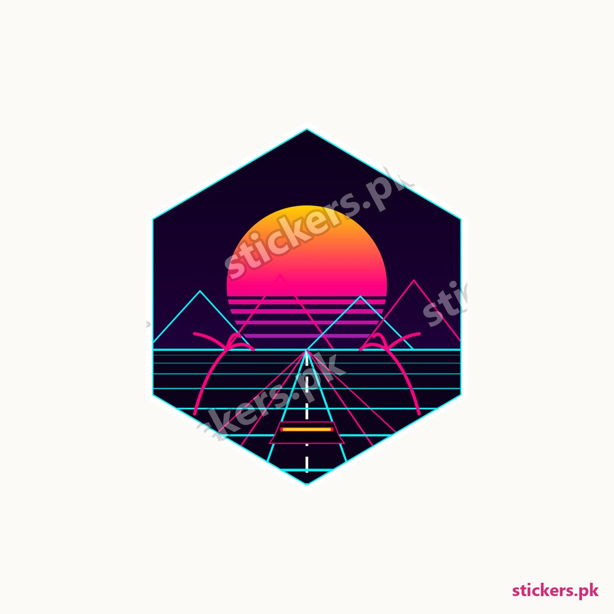Synthwave Cyber Highway die-cut sticker