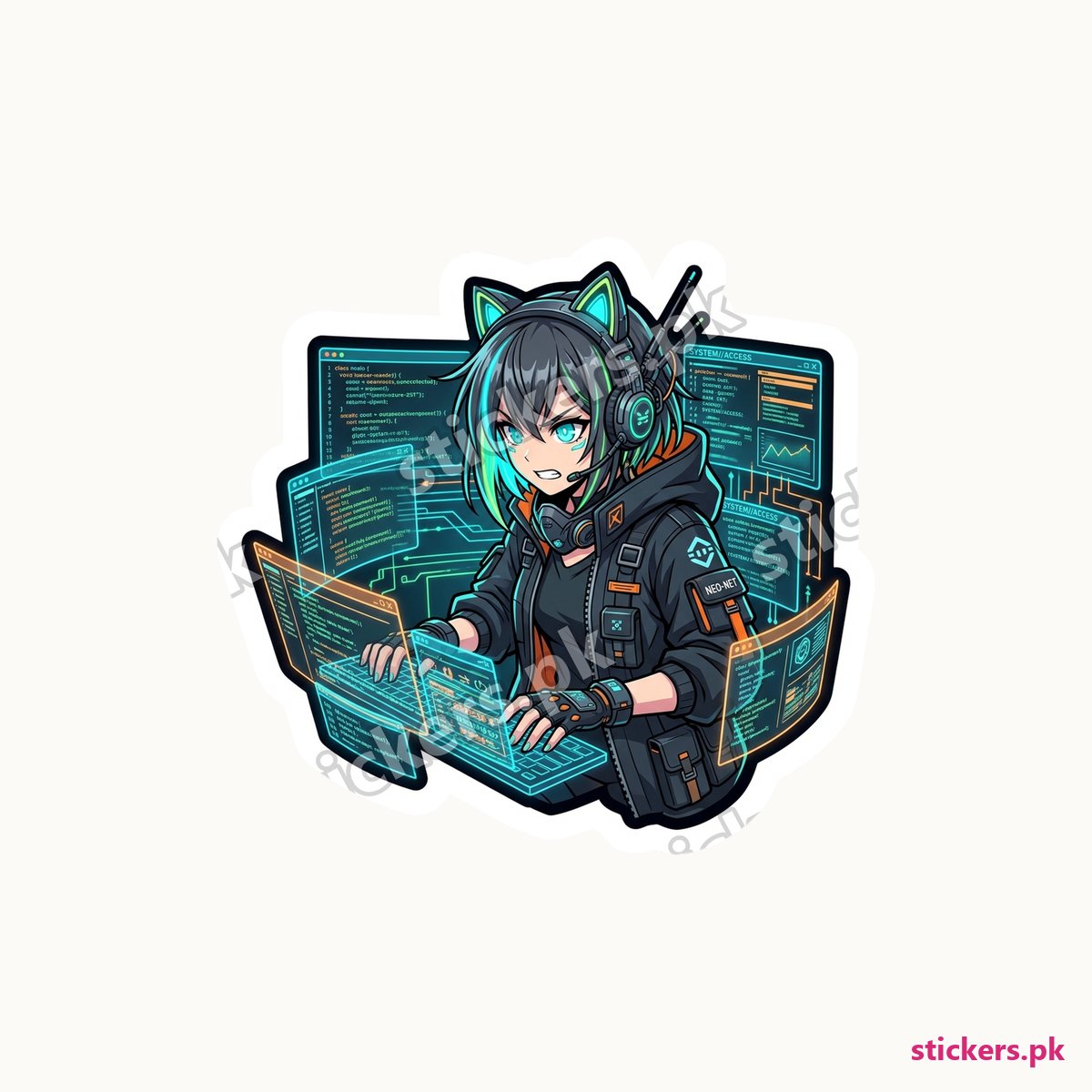 Cyberdeck Hacker Neko die-cut sticker