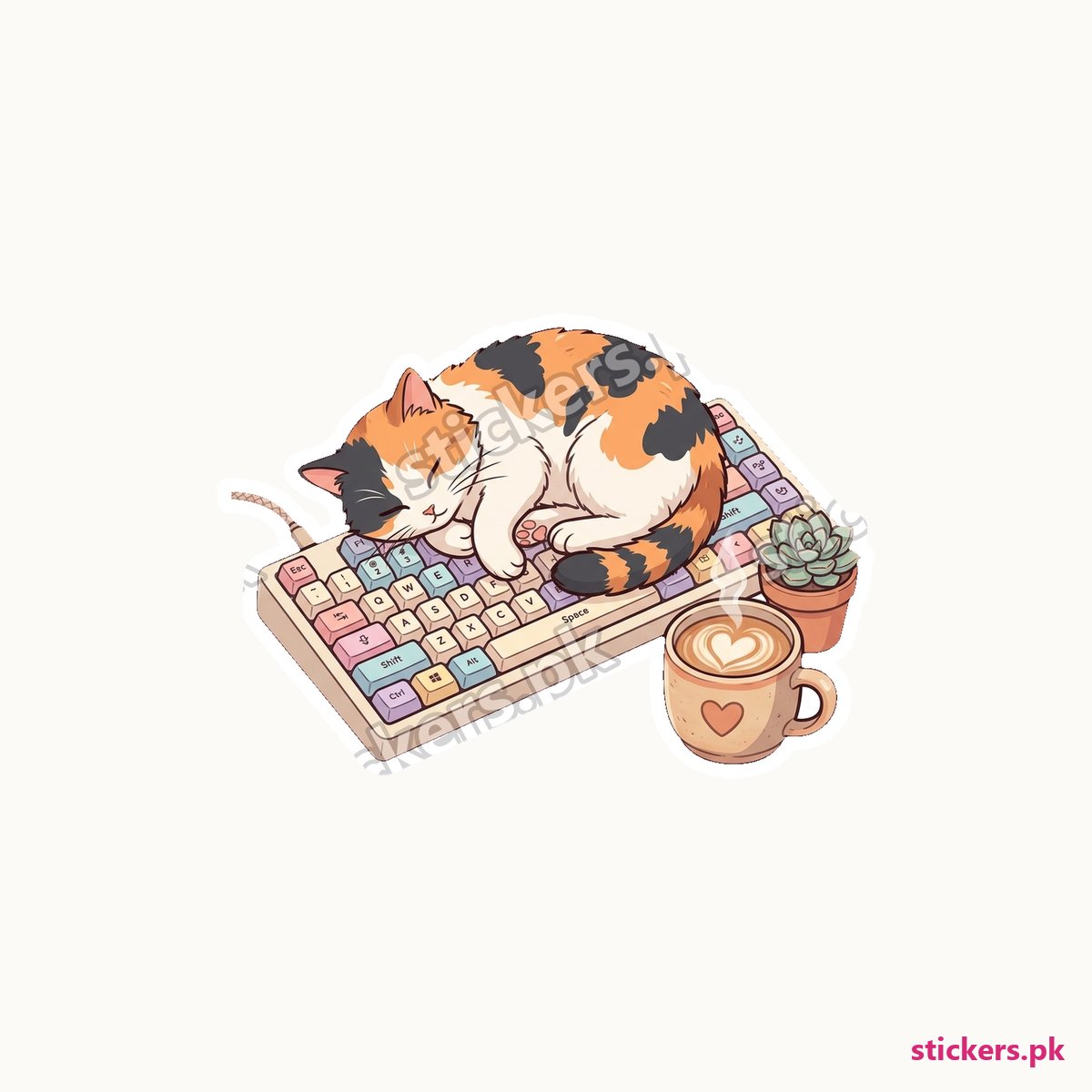 Lo-Fi Workstation Coffee Cat die-cut sticker